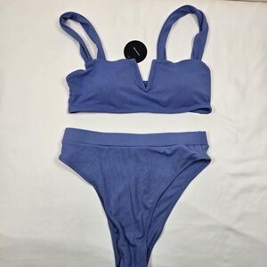 Lulus NWT Blue Ribbed Bikini Size MEDIUM